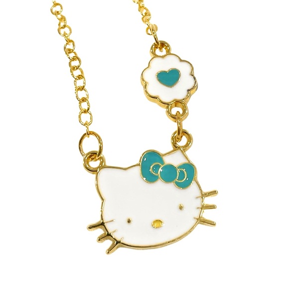 HELLO KITTY Green-Blue Bow Necklace & Earrings Set with Gift Box/Bag NWOT - Picture 3 of 10